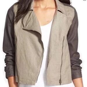 NWT Eileen Fisher Coated Organic Linen Asymmetrical Zip Two Tone Jacket Size L